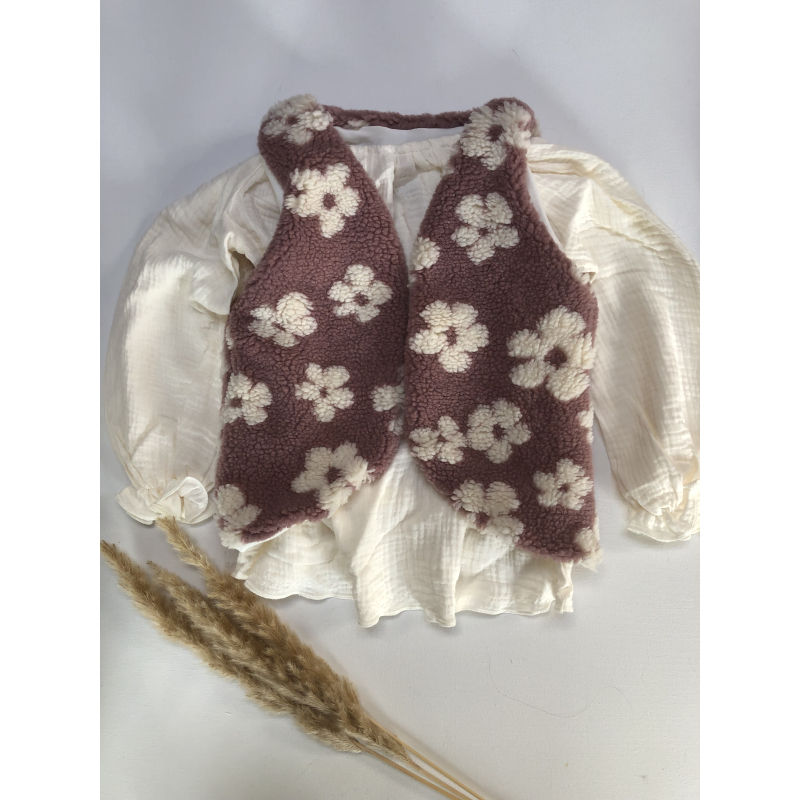 Gilet teddy roze bloem